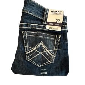 Ariat Jeans REAL Mid Rise Womens Sz 27S Stretch Icon Straight Leg 10017216 2385